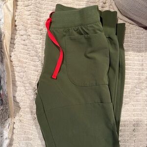 Figs Olive Green Joggers with Red Accent